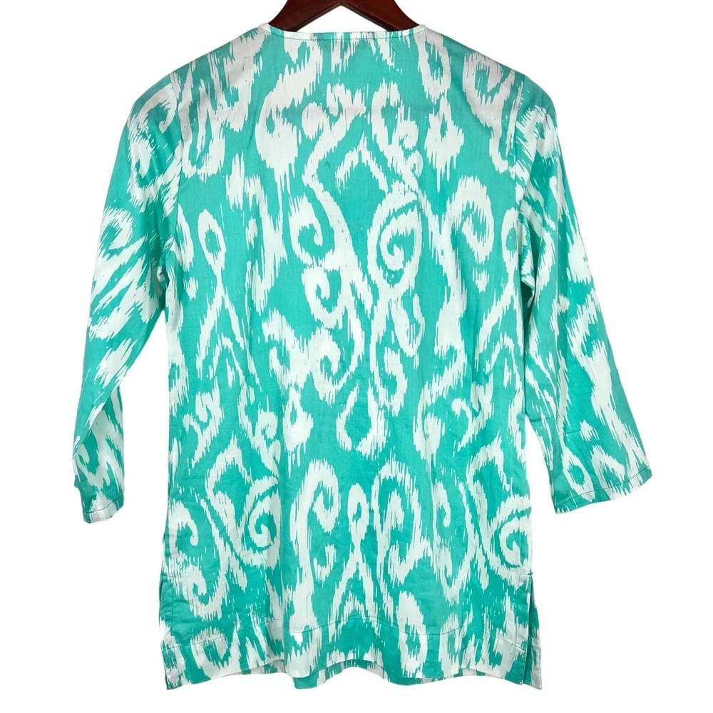 Brooks Brothers 346 Womens Sz XS Teal Green Beaded Tropical Blouse Shirt Top - Picture 10 of 10
